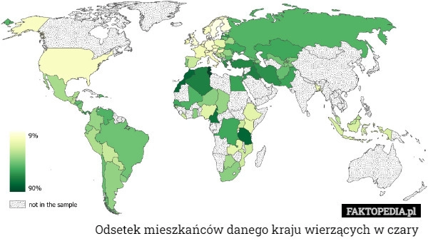 
    
			Odsetek mieszkańców danego kraju wierzących w czary					