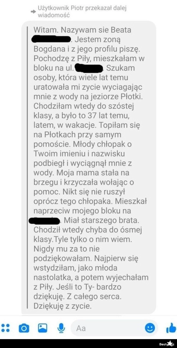 
    Wzruszające podziękowanie po latach 