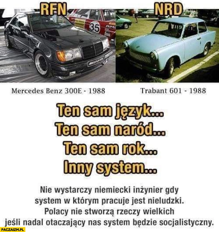 
    RFN 1988 Mercedes-Benz vs NRD Trabant Polacy nie stworzą rzeczy wielkich jeśli nadal otaczający nas system będzie socjalistyczny