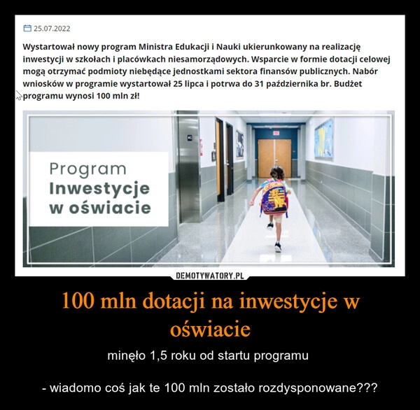 
    100 mln dotacji na inwestycje w oświacie