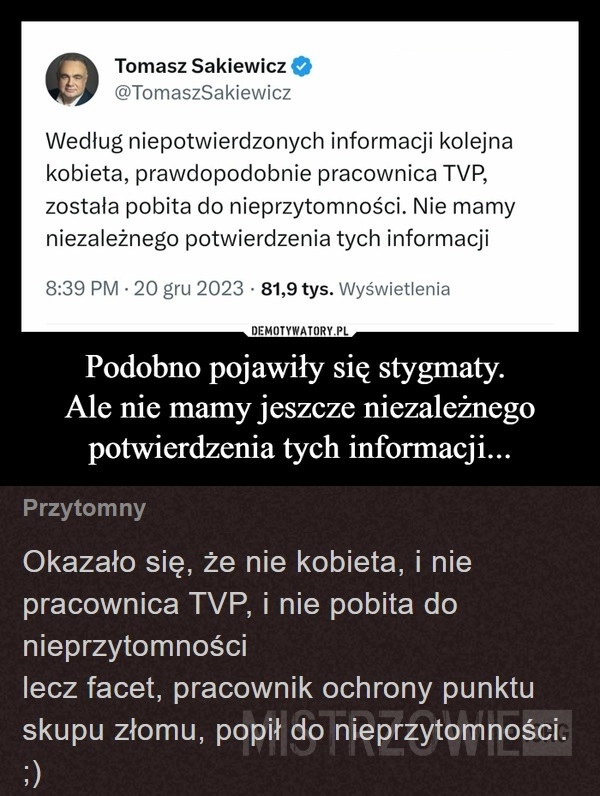 
    Niepotwierdzon informacje