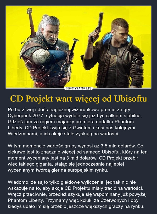 
    CD Projekt wart więcej od Ubisoftu