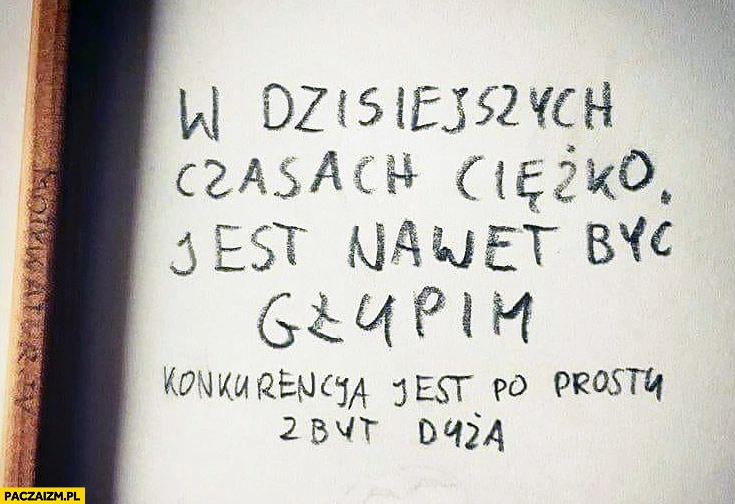 
    W dzisiejszych czasach ciężko jest nawet być głupim, konkurencja jest po prostu zbyt duża