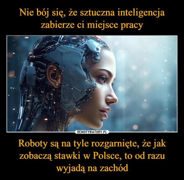 
    Nie bój się, że sztuczna inteligencja zabierze ci miejsce pracy Roboty są na tyle rozgarnięte, że jak zobaczą stawki w Polsce, to od razu wyjadą na zachód