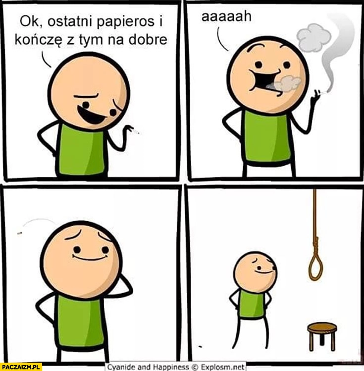Ok ostatni papieros i kończę z tym na dobre wiesza się samobójstwo komiks