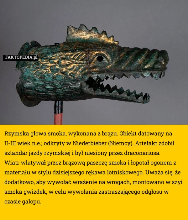 
    Rzymska głowa smoka, wykonana z brązu. Obiekt datowany na II-III