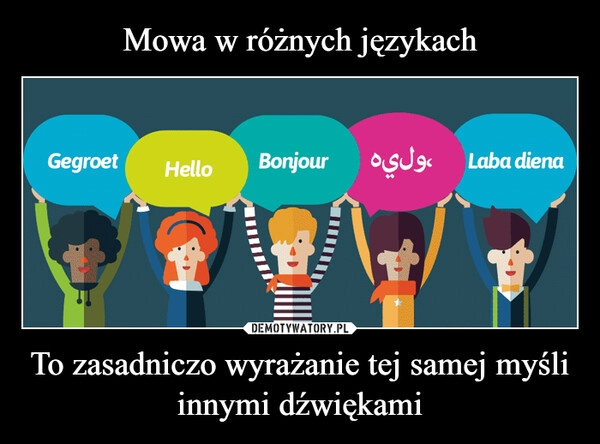 
    Mowa w różnych językach To zasadniczo wyrażanie tej samej myśli innymi dźwiękami