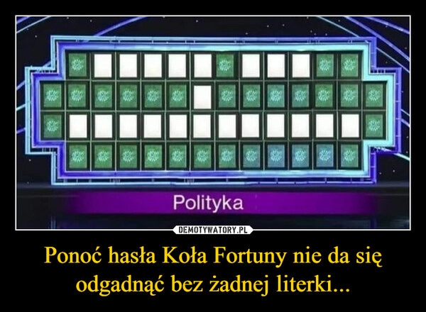
    Ponoć hasła Koła Fortuny nie da się odgadnąć bez żadnej literki...