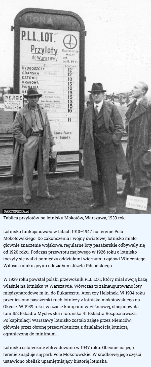 
    Tablica przylotów na lotnisku Mokotów, Warszawa, 1933 rok. Lotnisko funkcjonowało...