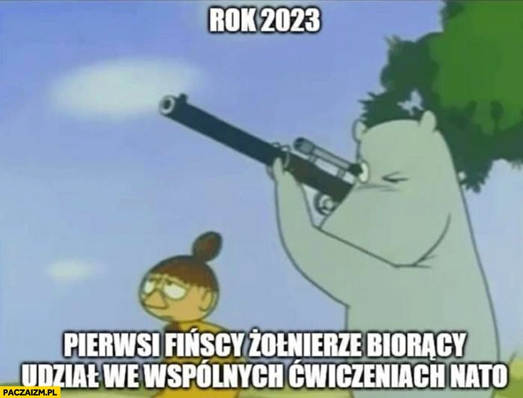 
    Rok 2023 Muminki pierwsi Fińscy żołnierze biorący udział we wspólnych ćwiczeniach NATO