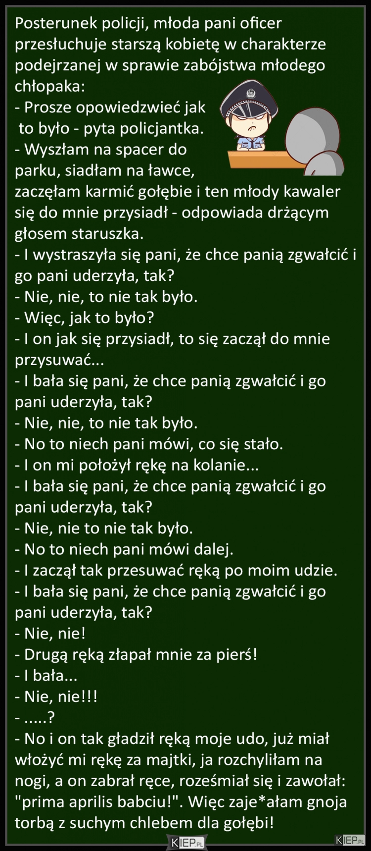 
    Młoda pani oficer przesłuchuje na posterunku starszą kobietę w charakterze podejrzanej w sprawie... 