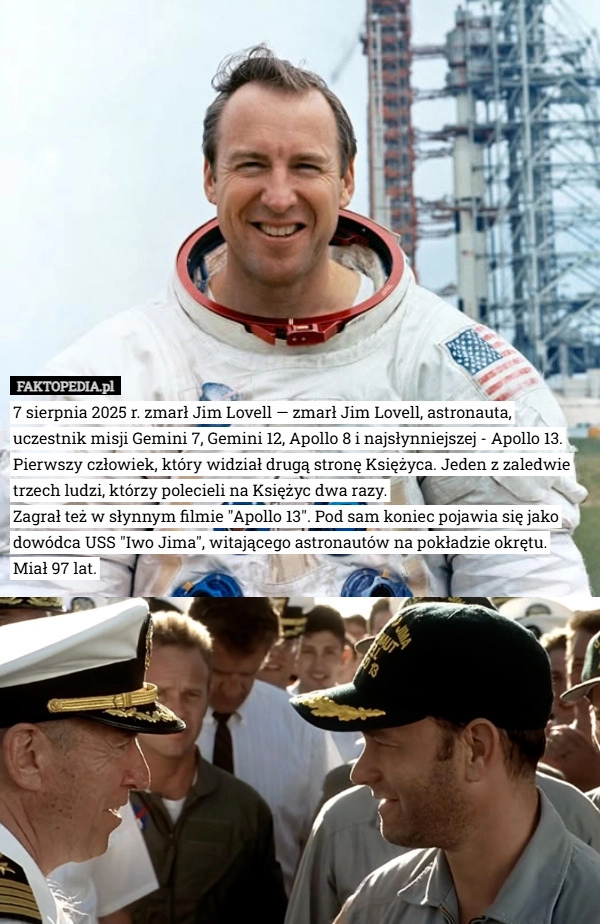 
    7 sierpnia 2025 r. zmarł Jim Lovell — zmarł Jim Lovell, astronauta, uczestnik