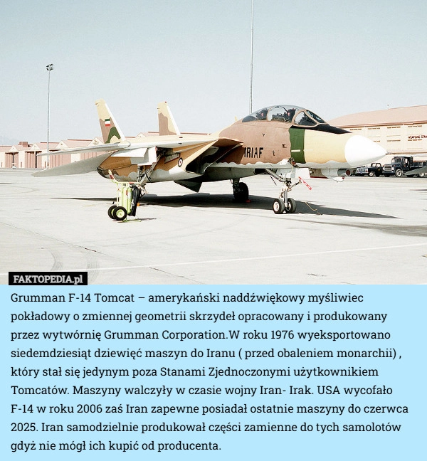 
    Grumman F-14 Tomcat – amerykański naddźwiękowy myśliwiec pokładowy o zmiennej
