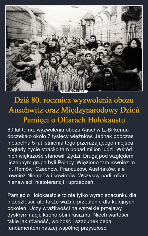 
    Dziś 80. rocznica wyzwolenia obozu Auschwitz oraz Międzynarodowy Dzień Pamięci o Ofiarach Holokaustu