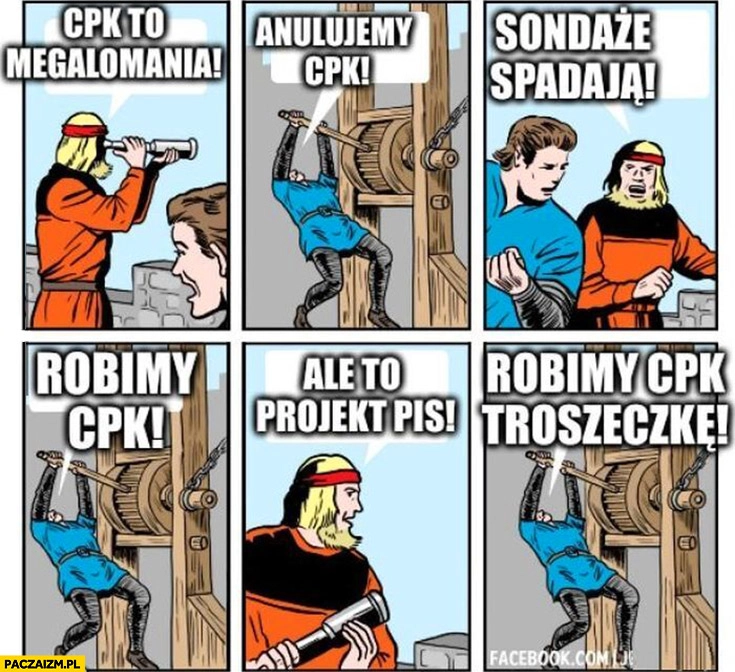 
    CPK to megalomania, anulujemy, sondaże spadają, robimy, ale to projekt PiS, robimy CPK troszeczkę