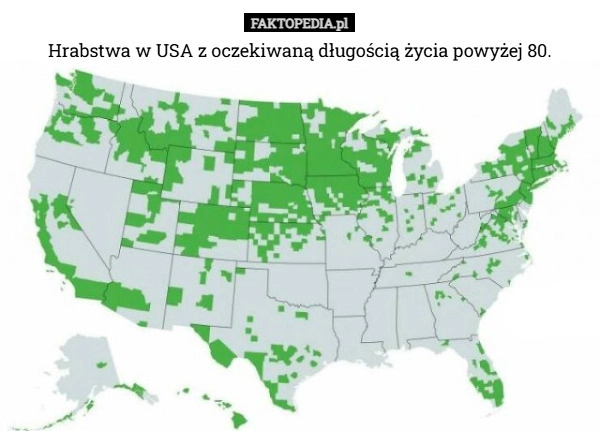
    Hrabstwa w USA z oczekiwaną długością życia powyżej 80.