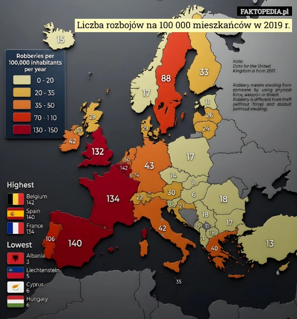 
    Liczba rozbojów na 100 000 mieszkańców w 2019 r.