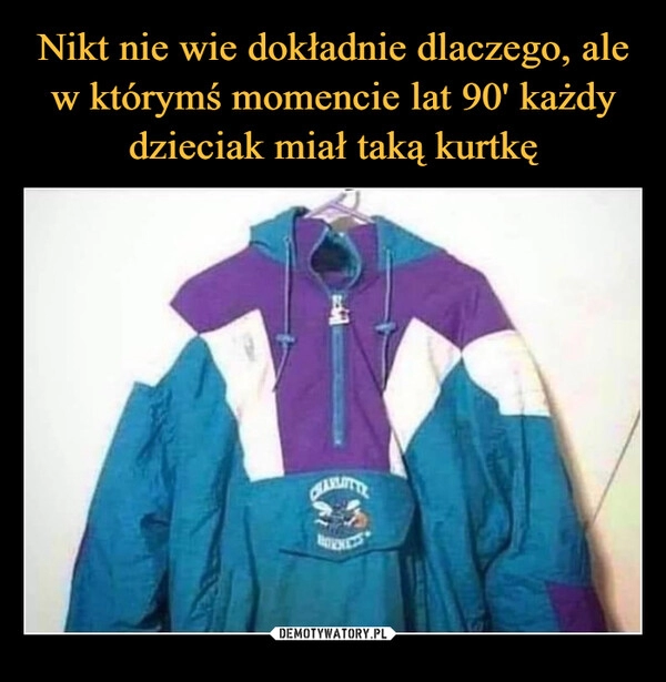 
    Nikt nie wie dokładnie dlaczego, ale w którymś momencie lat 90' każdy dzieciak miał taką kurtkę