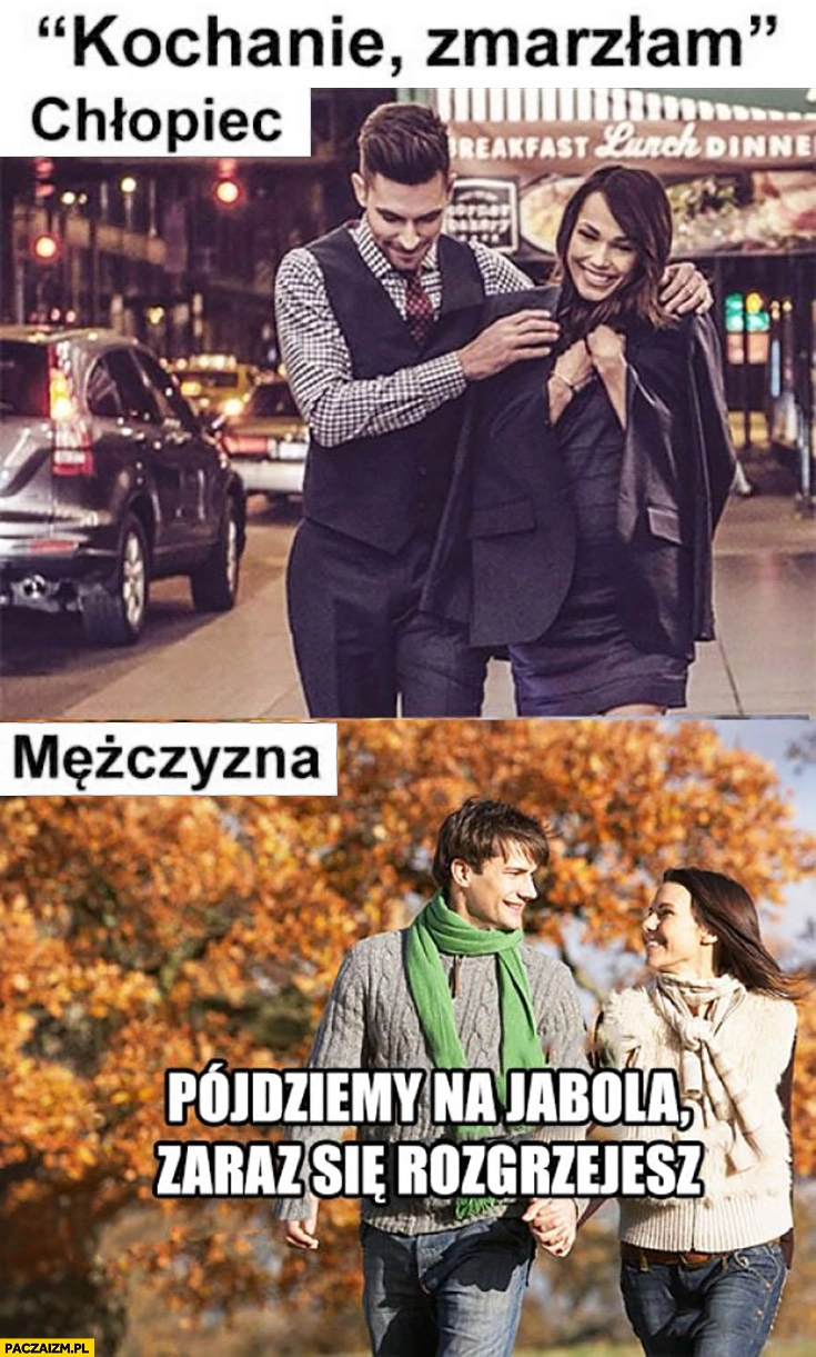 
    Kochanie zmarzłam chłopiec daje swoją kurtkę marynarkę mężczyzna pójdziemy na jabola zaraz się rozgrzejesz