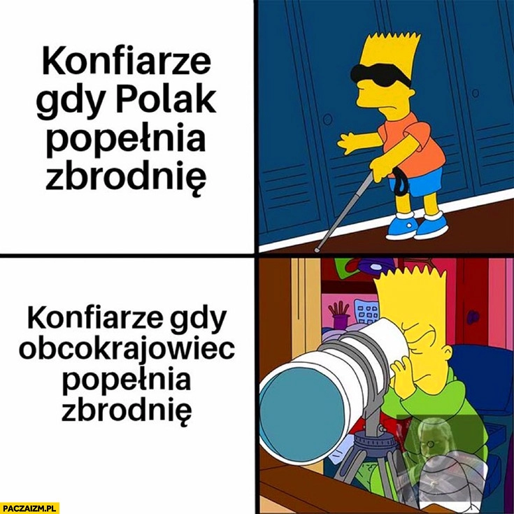 
    Konfiarze gdy Polak popełnia zbrodnię ślepy nie widzi vs gdy obcokrajowiec patrzy luneta Simpsonowie