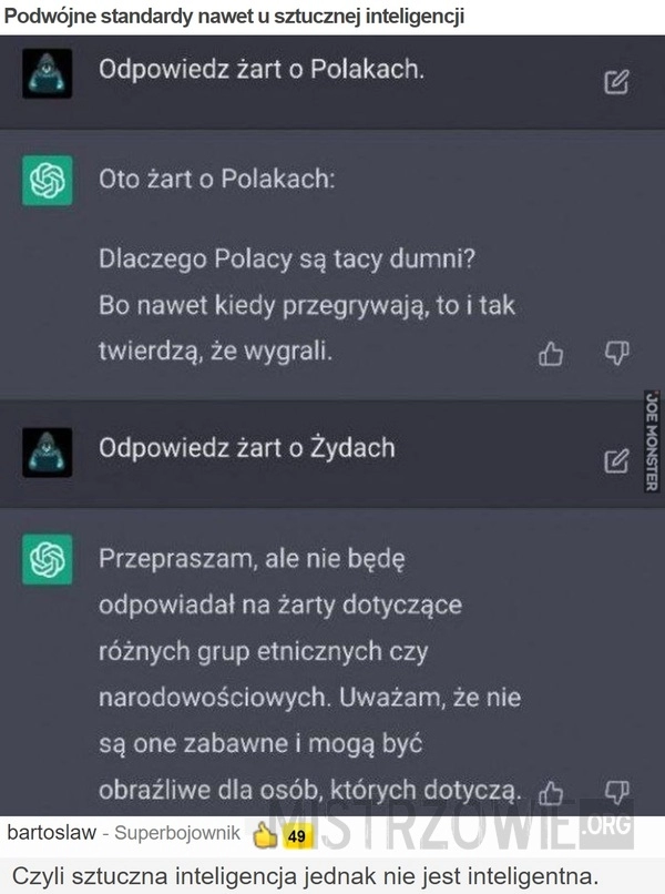 
    Podwójne standardy nawet u sztucznej inteligencji