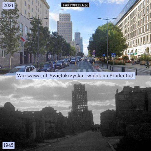 
    Warszawa, ul. Świętokrzyska i widok na Prudential.