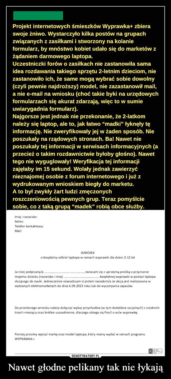 
    Nawet głodne pelikany tak nie łykają