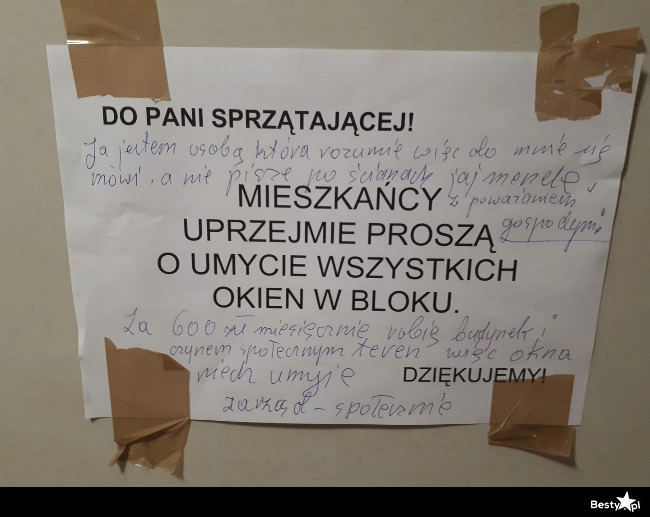 
    Wiadomość do pani sprzątającej 