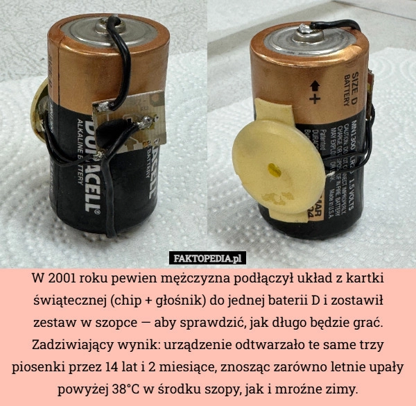 
    W 2001 roku pewien mężczyzna podłączył układ z kartki świątecznej (chip