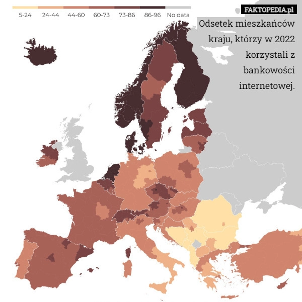 
    Odsetek mieszkańców kraju, którzy w 2022 korzystali z bankowości internetowej.