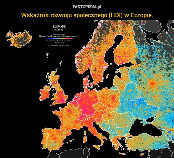 
    Wskaźnik rozwoju społecznego (HDI) w Europie.