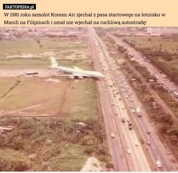 
    W 1981 roku samolot Korean Air zjechał z pasa startowego na lotnisku w Manili