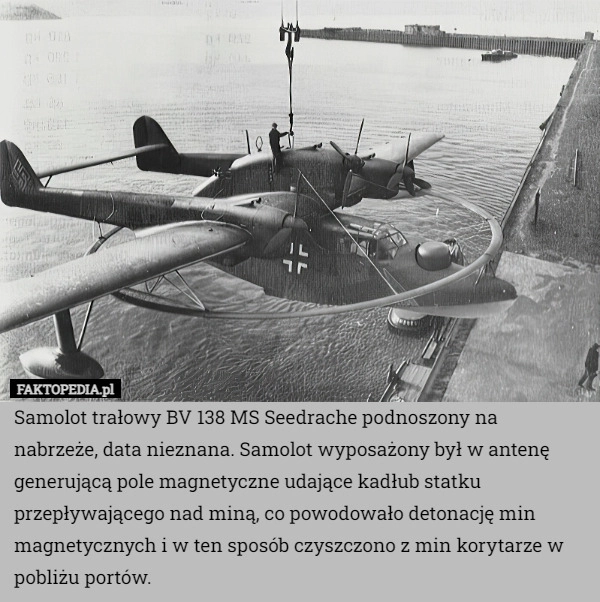 
    Samolot trałowy BV 138 MS Seedrache podnoszony na nabrzeże, data nieznana.