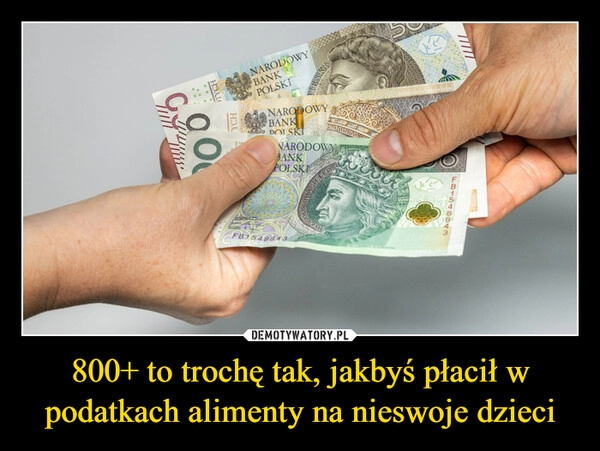 
    800+ to trochę tak, jakbyś płacił w podatkach alimenty na nieswoje dzieci