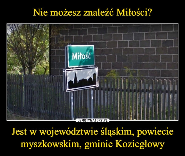 
    Nie możesz znaleźć Miłości? Jest w województwie śląskim, powiecie myszkowskim, gminie Koziegłowy