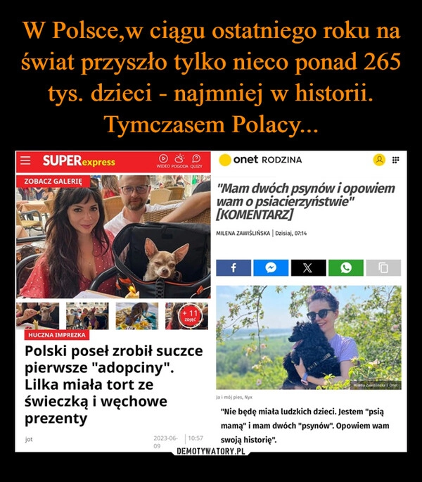 
    W Polsce,w ciągu ostatniego roku na świat przyszło tylko nieco ponad 265 tys. dzieci - najmniej w historii. Tymczasem Polacy...