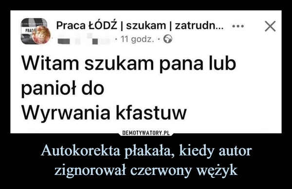 
    Autokorekta płakała, kiedy autor zignorował czerwony wężyk