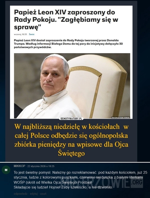 
    Zbiórka "dla papieża"