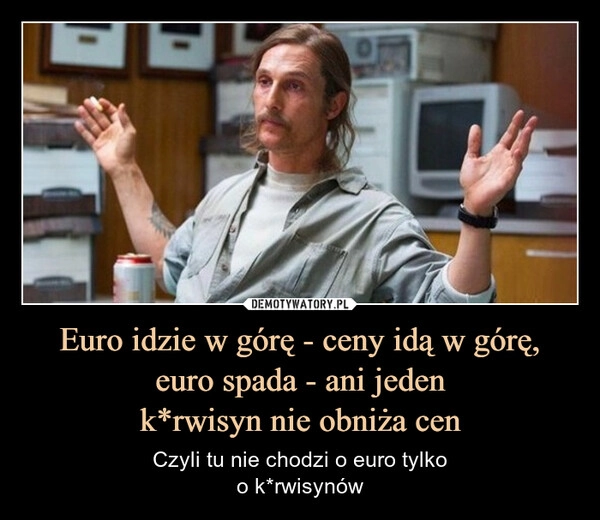 
    Euro idzie w górę - ceny idą w górę,
euro spada - ani jeden
k*rwisyn nie obniża cen