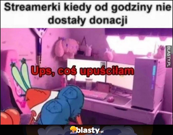 
    Streamerki kiedy od godziny nie dostały donacji ups coś upuściłam Spongebob