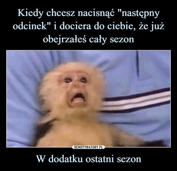 
    Kiedy chcesz nacisnąć "następny odcinek" i dociera do ciebie, że już obejrzałeś cały sezon W dodatku ostatni sezon