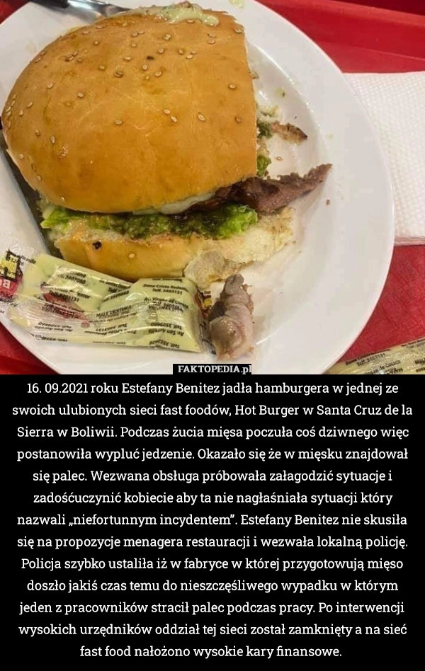 
    16. 09.2021 roku Estefany Benitez jadła hamburgera w jednej ze swoich ulubionych