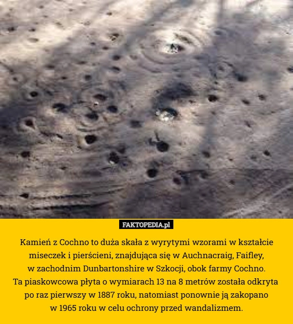 
    Kamień z Cochno to duża skała z wyrytymi wzorami w kształcie miseczek i
