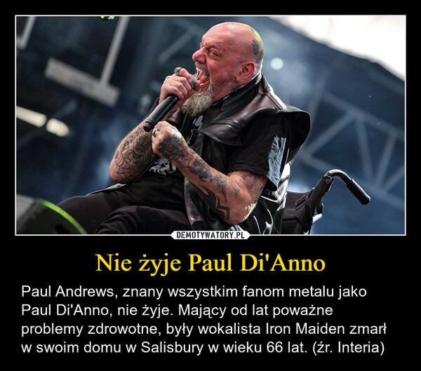 
    Nie żyje Paul Di'Anno