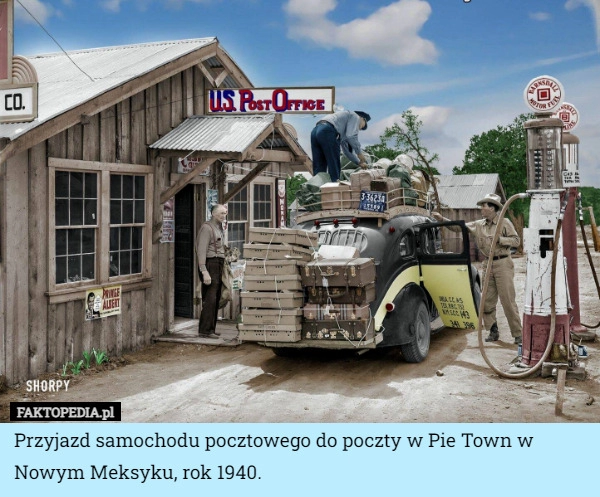 
    Przyjazd samochodu pocztowego do poczty w Pie Town w Nowym Meksyku, rok