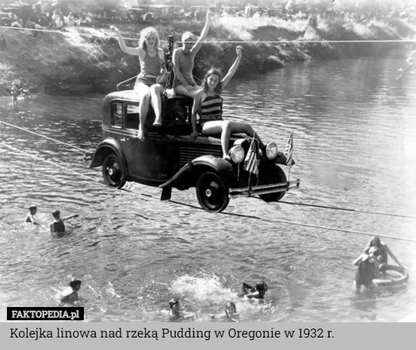 
    Kolejka linowa nad rzeką Pudding w Oregonie w 1932 r.