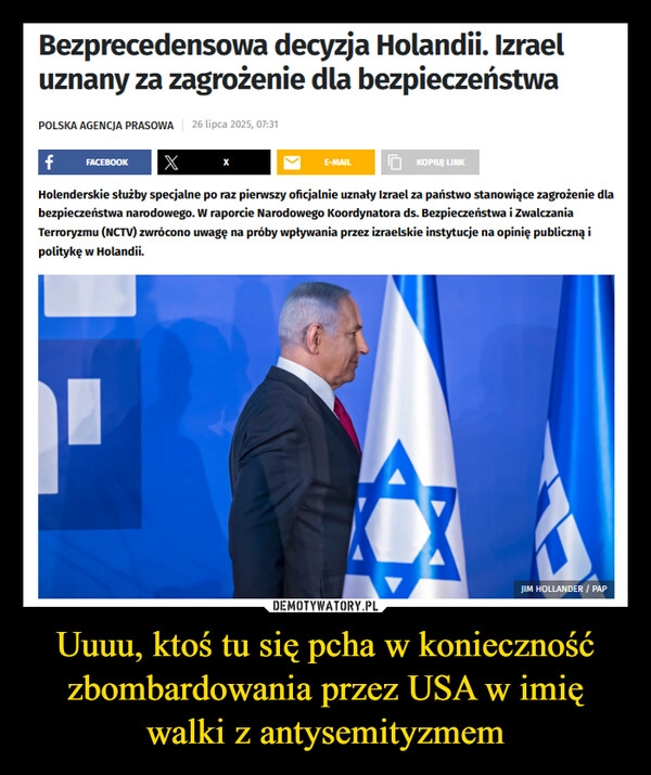 
    Uuuu, ktoś tu się pcha w konieczność zbombardowania przez USA w imię walki z antysemityzmem
