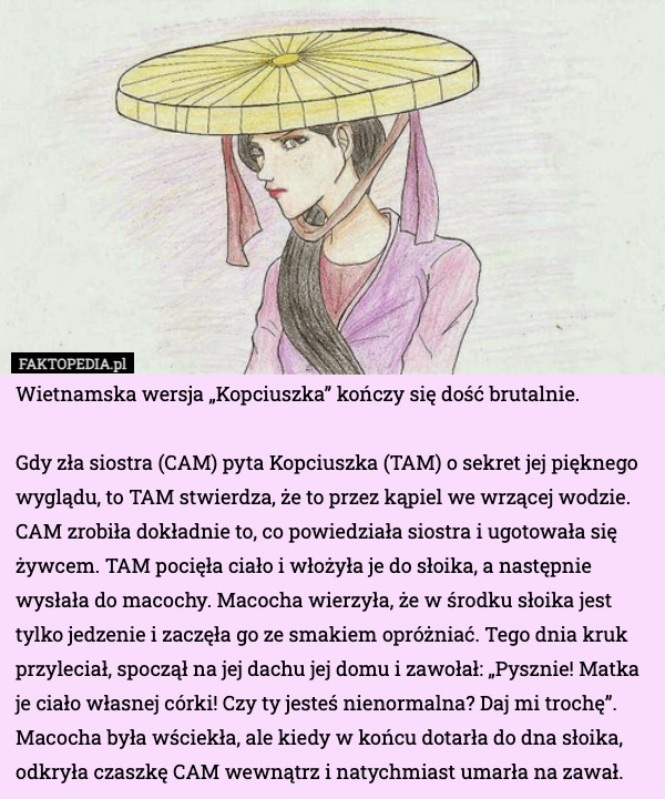 
    Wietnamska wersja „Kopciuszka” kończy się dość brutalnie.

Gdy zła siostra