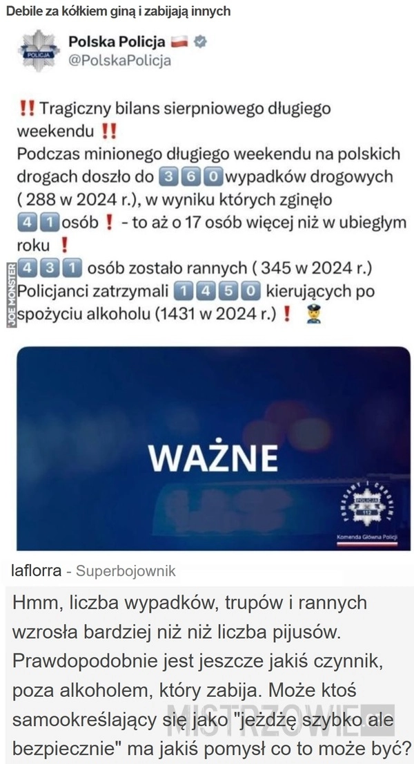 
    Debile za kółkiem giną i zabijają innych