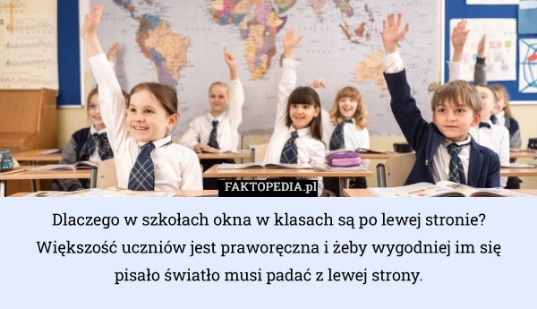 
    Dlaczego w szkołach okna w klasach są po lewej stronie? Większość uczniów